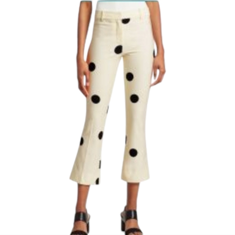 Derek Lam 10 Crosby Cream & Black Dotted Cropped Flared Trouser Pants - Size 14